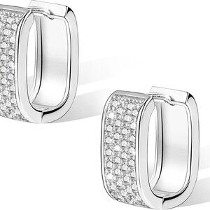 Sterling Silver Small Chunky Hoop Earrings with Cubic Zirconia, Hypoallergenic,